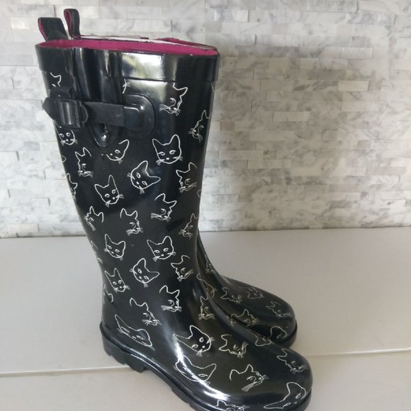 women's rain boots with cats on them